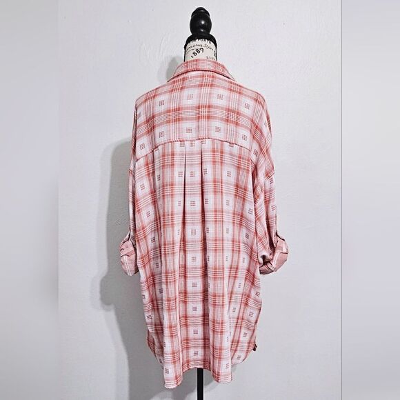 Max Studio Checkered Button-Up Oversized Tunic Shirt Size Large NWOT - Picture 5 of 5